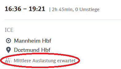 Der ICE von Mannheim nach Dortmund wird voraussichtlich nur eine mittlere Auslastung haben.