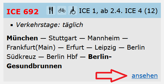 ICE 692 im Zugverzeichnis auf fernbahn.de